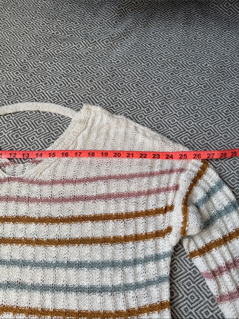 Kohl's Cream Sweater with Pink, Mustard and Light Blue Stripes - Picture 6 of 12